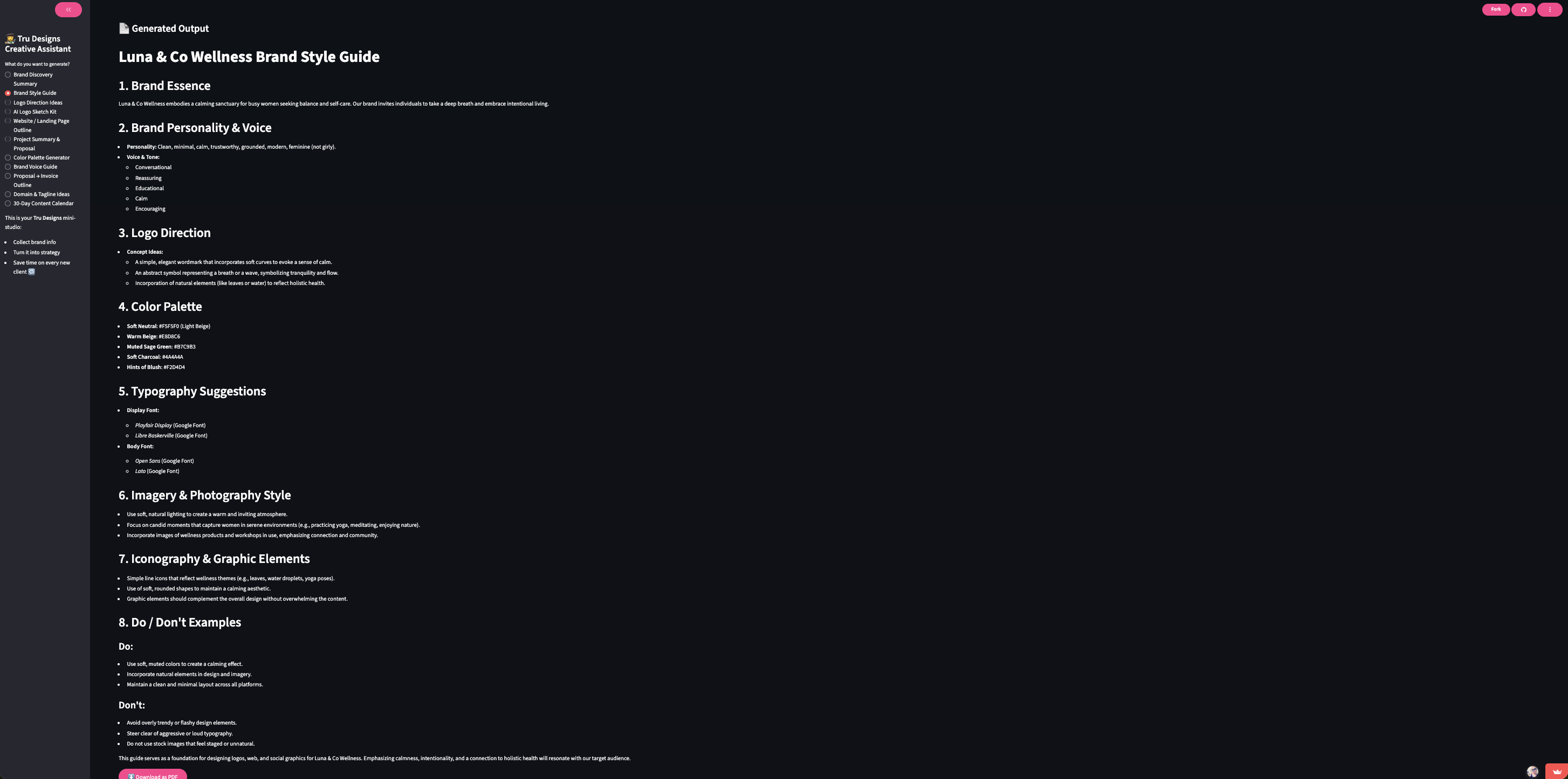 Brand style guide output