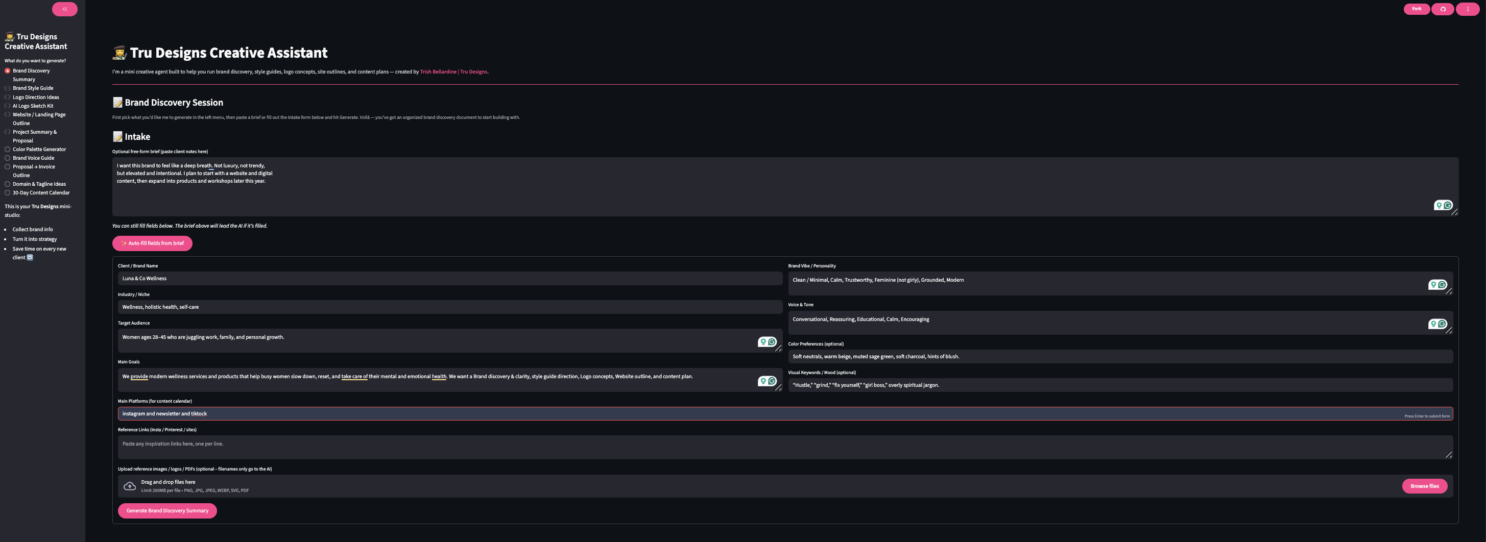 Brand discovery intake screen